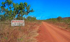 A warning that there is No fuel for the next 360km sign rather near to Roper Bar heading to Borroloola or Cape Crawford
